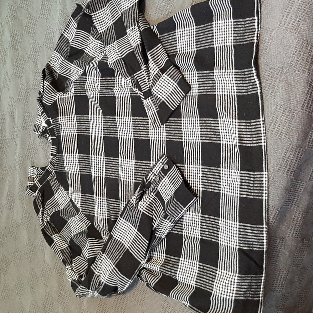 Plaid Pleated Ruffle Neck Blouse